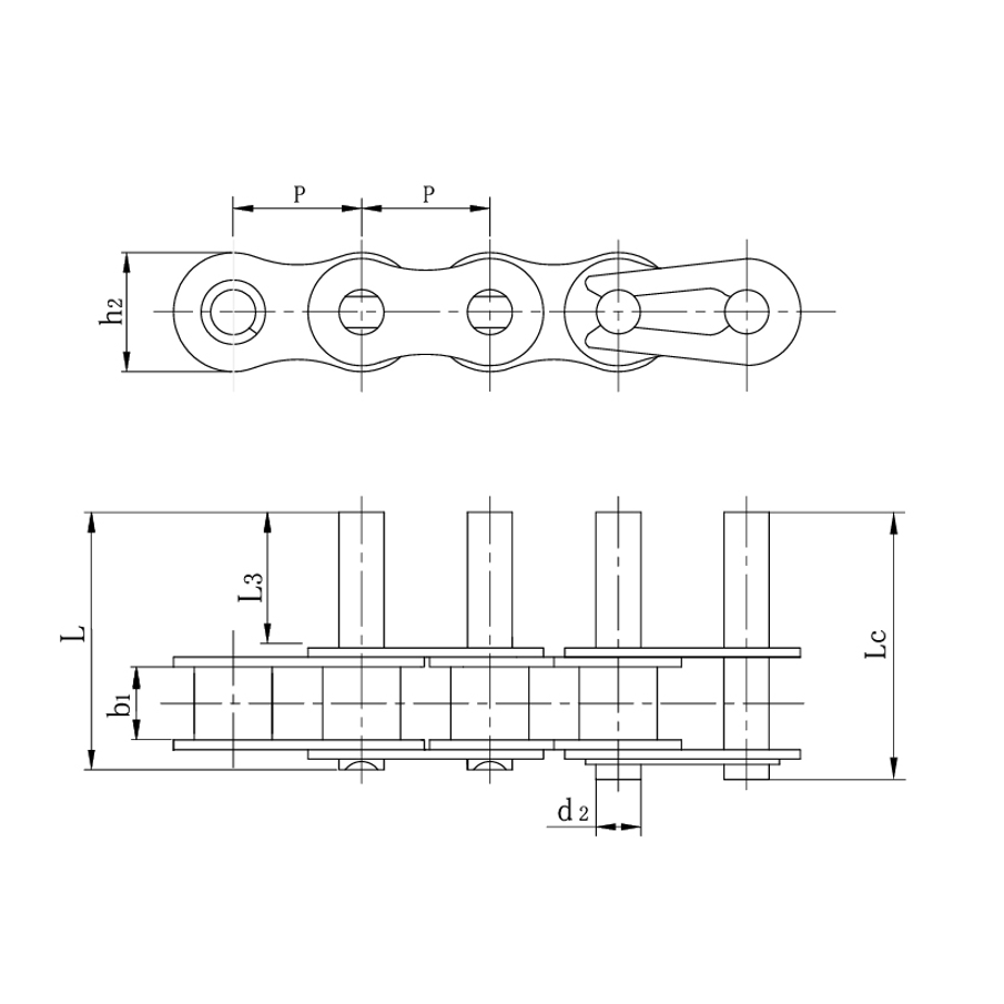 Lyhytjakoiset kuljetinketjut jatketut tapit