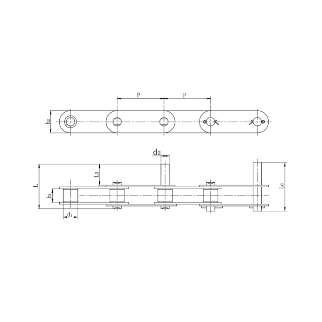 Ruostumattomasta teräksestä valmistetut kaksijakoiset kuljetinketjut pidennetyillä tapeilla