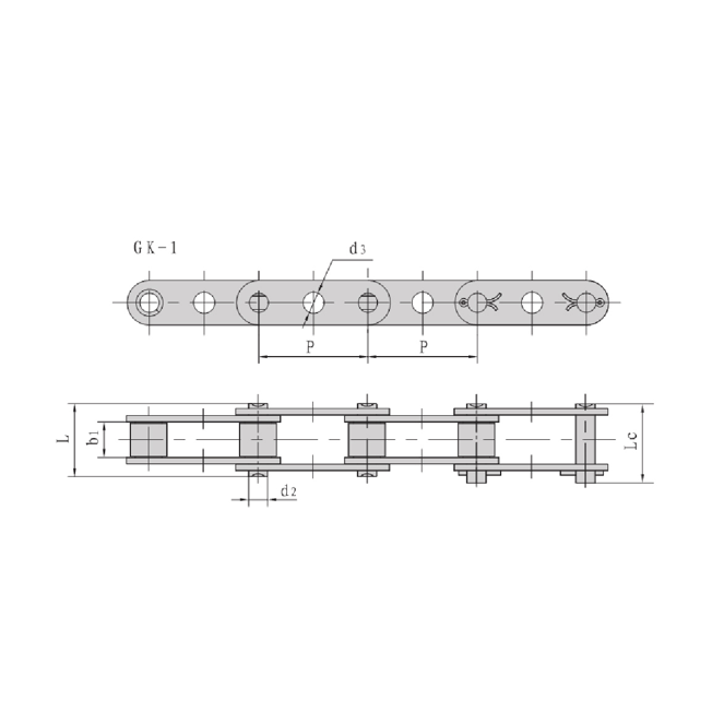 Kaksijakoiset kuljetinketjut, joissa keskellä on reiät